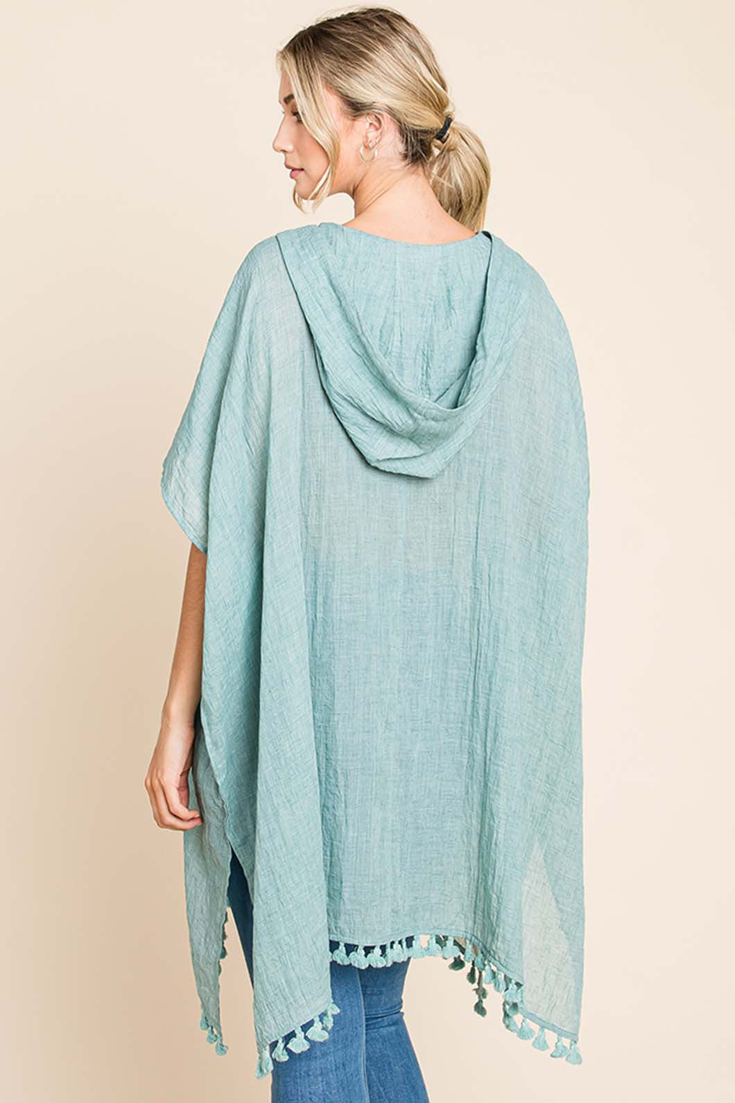 Cotton Bleu by Nu Label Kapuzen-Cover-up mit Fransenabschluss