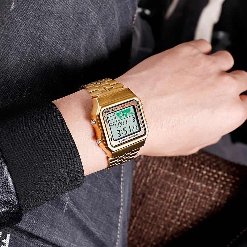 UTHAI L18 Herrenarmbanduhr Retro Business 50m Wasserdicht Multifunktionale Elektronikuhr Schwarze Technologie Modisches Stahlarmband Uhr