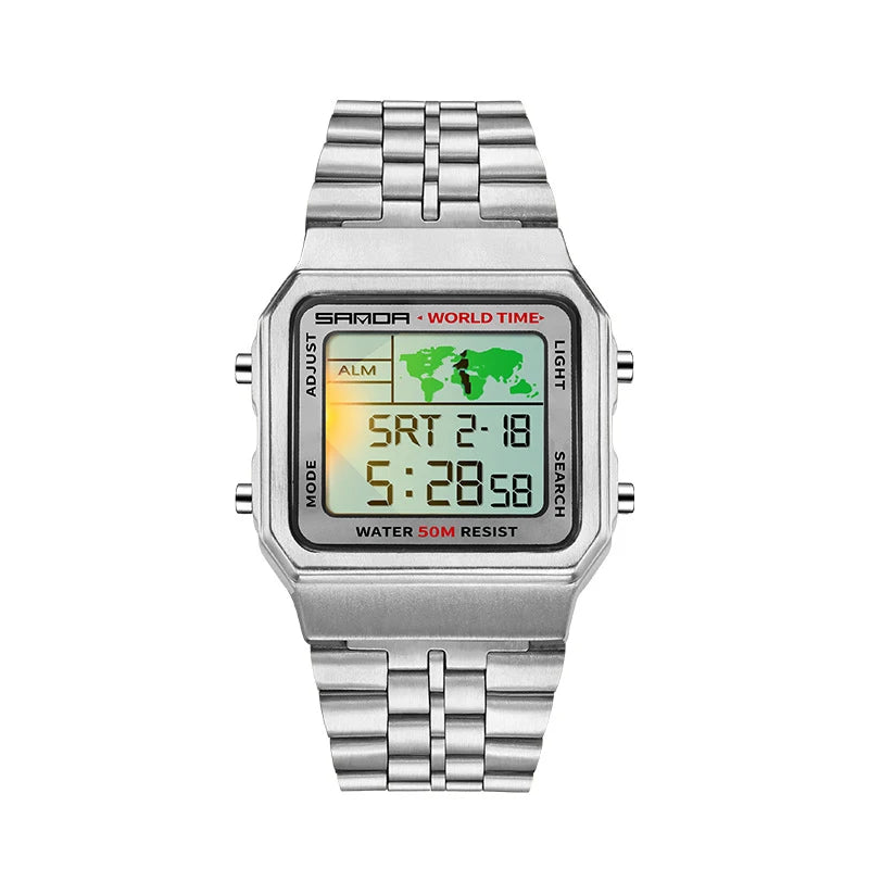 UTHAI L18 Herrenarmbanduhr Retro Business 50m Wasserdicht Multifunktionale Elektronikuhr Schwarze Technologie Modisches Stahlarmband Uhr