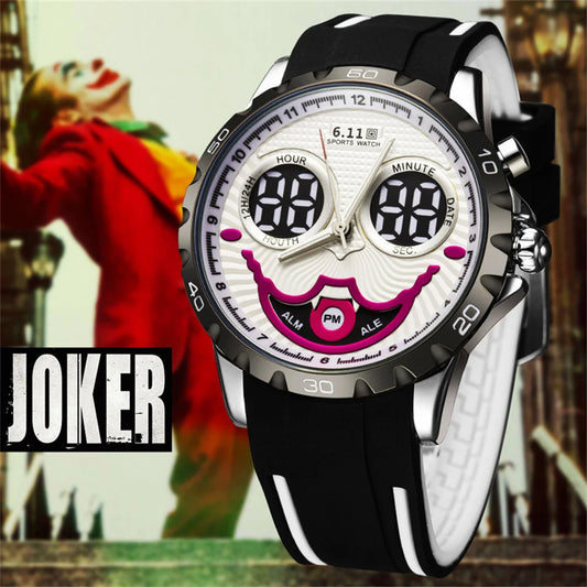 New Cool Joker Digital Watch for Men Waterproof Electronic LED Blue Light Dual Display Watches Clown Dial Mens Sports Watch Gift