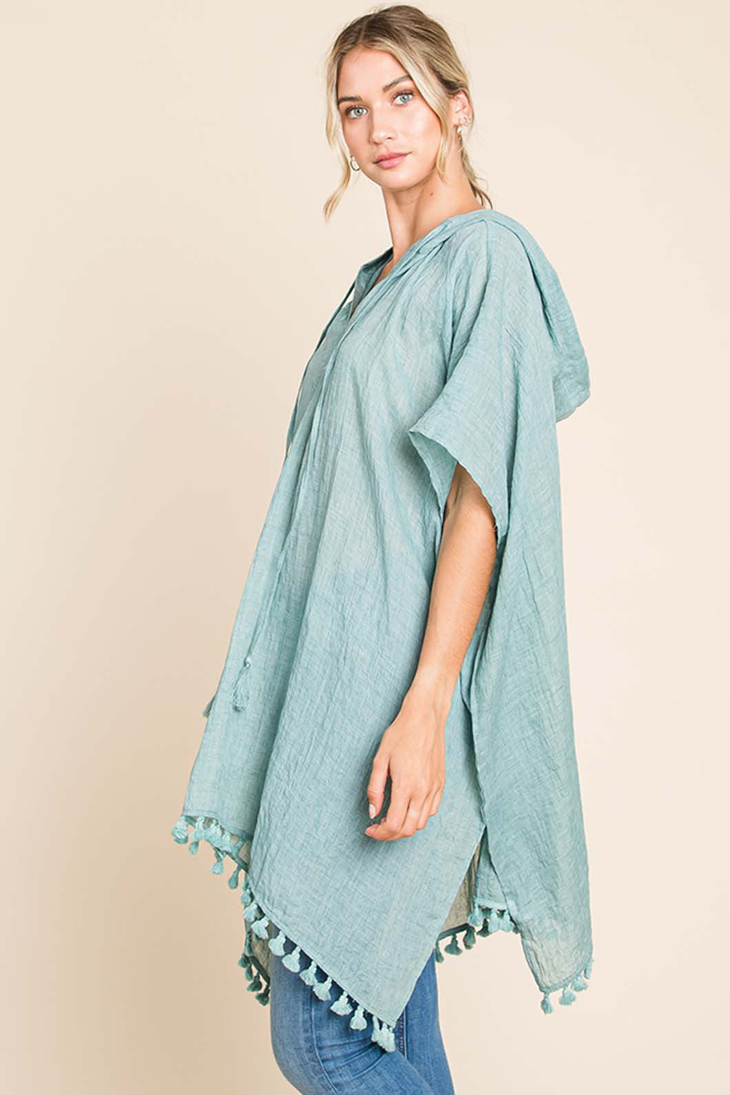 غطاء علوي بغطاء للرأس وحواف شراشيب من Cotton Bleu by Nu Label