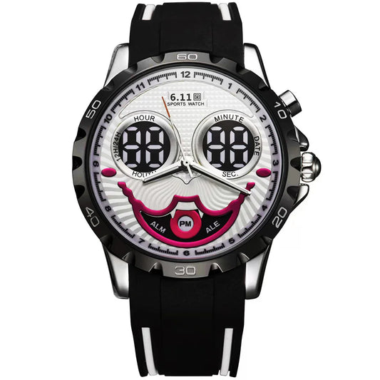 Neue coole Joker Digitaluhr für Herren Wasserdicht Elektronisch LED Blaues Licht Doppeldisplay Uhren Clown Zifferblatt Herren Sportuhr Geschenk