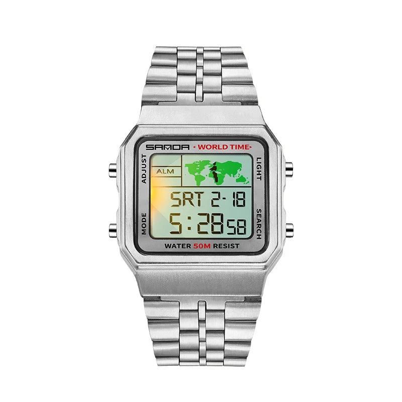 UTHAI L18 Herrenuhr Retro Business 50m wasserdicht Multifunktions-Elektronikuhr Schwarze Technologie Mode Stahlband Uhr