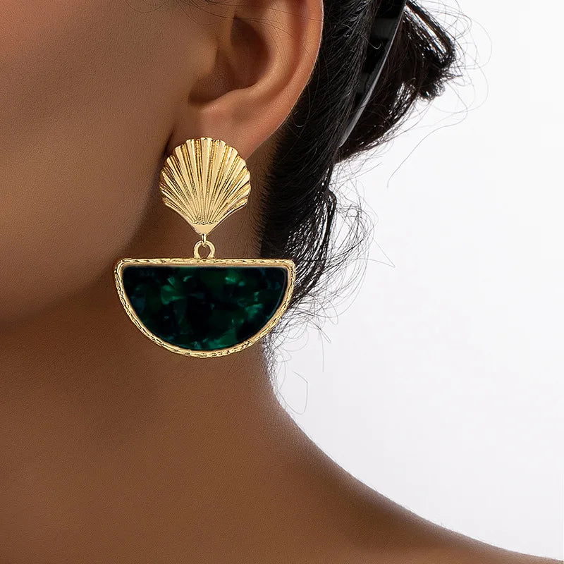 Boucles d'oreilles d'étude en métal festonné acrylique semi-circulaire géométrique pour femmes, cadeau de fête, bijoux de mode, accessoires d'oreilles DE028